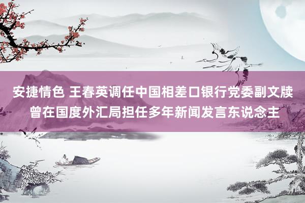 安捷情色 王春英调任中国相差口银行党委副文牍 曾在国度外汇局担任多年新闻发言东说念主